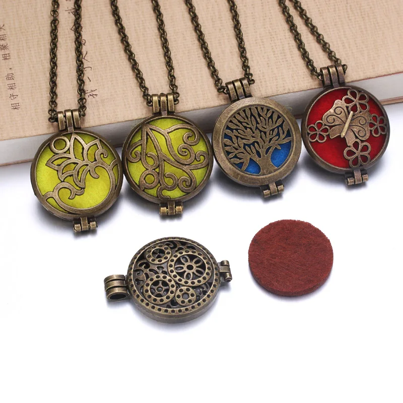 New Aromatherapy Jewelry Dragonfly Tree of Life Necklace Vintage Open Lockets Pendants Perfume Essential Oil Diffuser Necklace