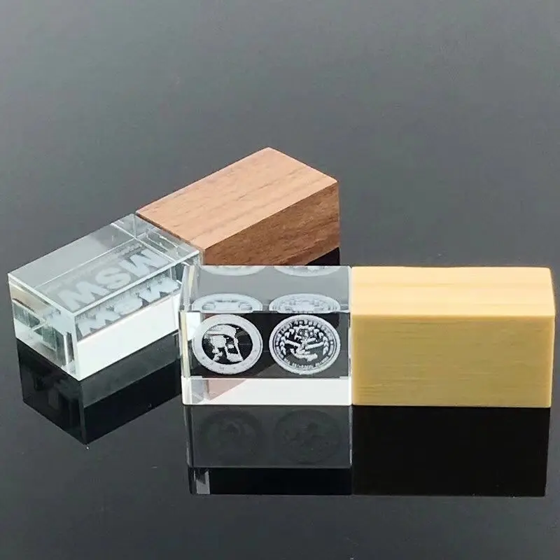 Nuovo LOGO personalizzato Crystal Wooden USB2.0 Flash Drive 2GB 4GB 8GB 16GB 32GB 64GB 128GB Memory Flash Stick Pen Drive