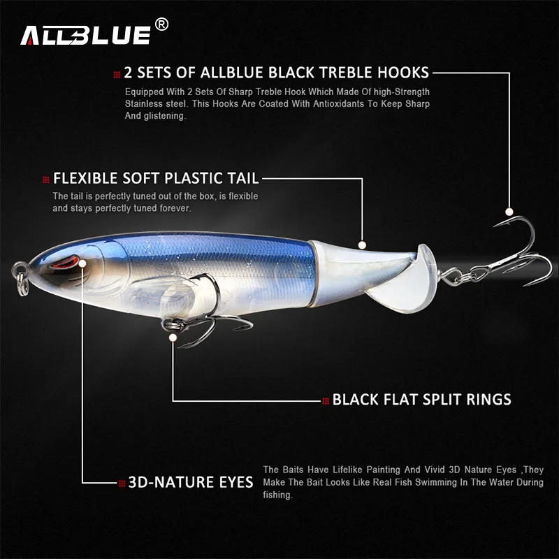 ALLBLUE Whopper Popper 9cm/11cm/13cm Topwater Fishing Lure Artificial Bait Hard Plopper Soft Rotating Tail Fishing Tackle Geer