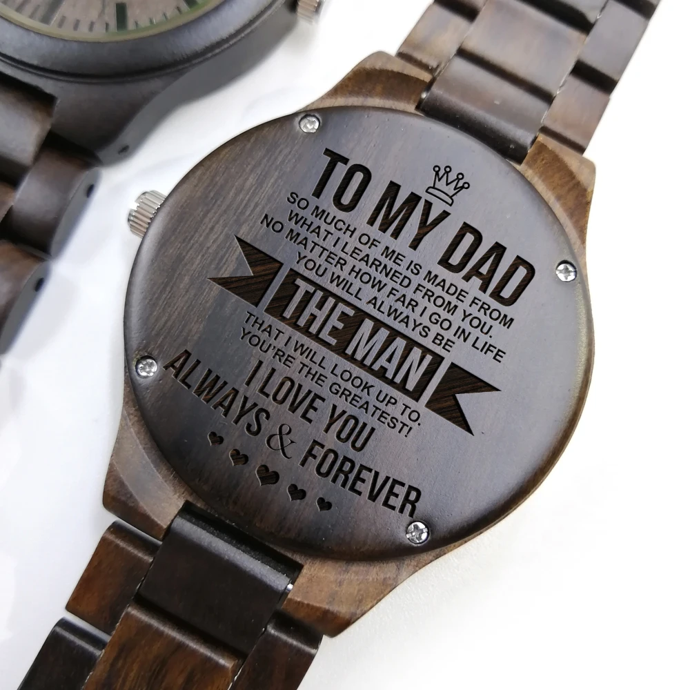 우리 아빠에게-시계 크로노그래프 밀리터리 쿼츠 새겨진 나무 시계, 남자 시계 아버지의 날 선물 손목 시계 패션