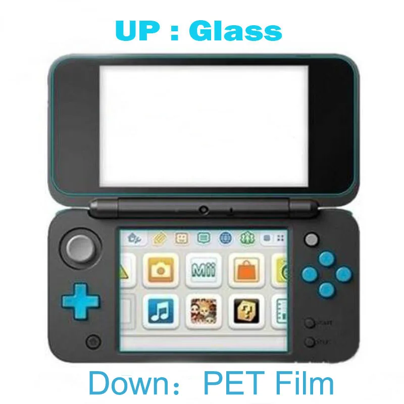 Top Tempered Glass LCD Screen Protector+Bottom Clear Full Cover Protective Film Guard for Nintendo New 2DS XL/LL 2DSXL/2DSLL