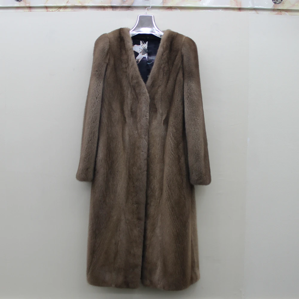 

2023 New Fashion 100% Real Mink Fur Women Coat with V-Neck Winter X-Long Slim Warm Copenhagen Mink Fur Jacket