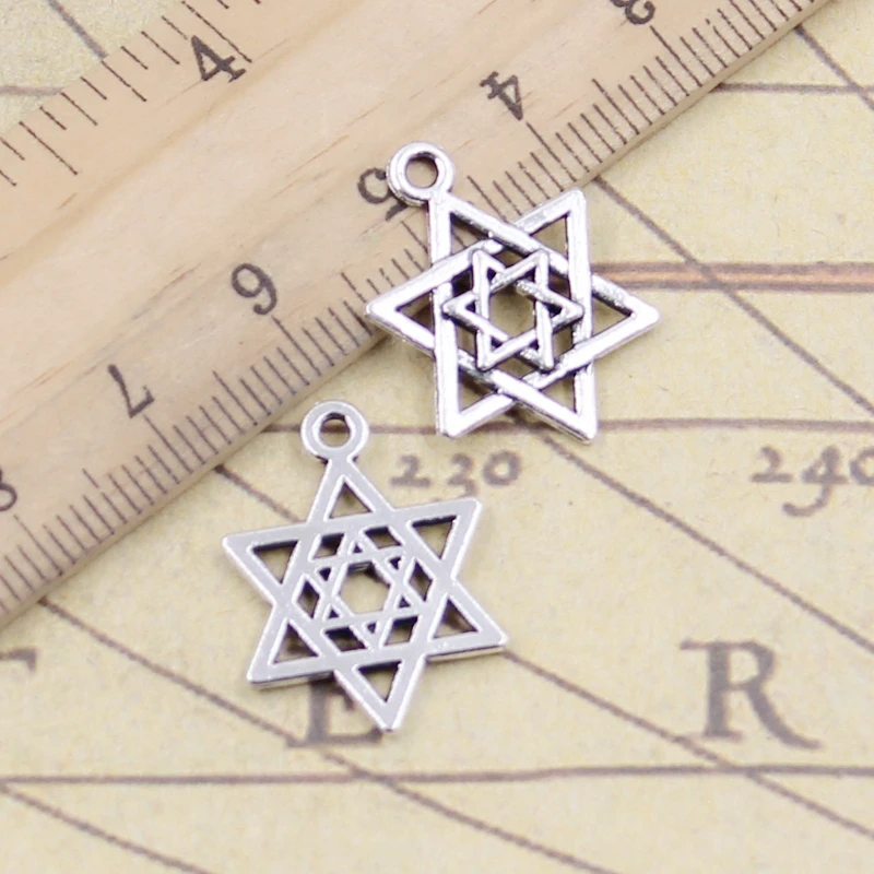 20pcs Charms Star Of David Shield 22x16mm Tibetan Bronze Silver Color Pendants Antique Jewelry Making DIY Handmade Craft