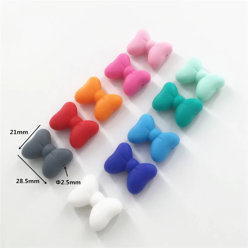 Chenkai 50pcs BPA Free Silicone Teether Bow Tie Beads DIY Necklaces Baby Bracelets Chewing Jewelry Sensory Toy Bow knot Beads