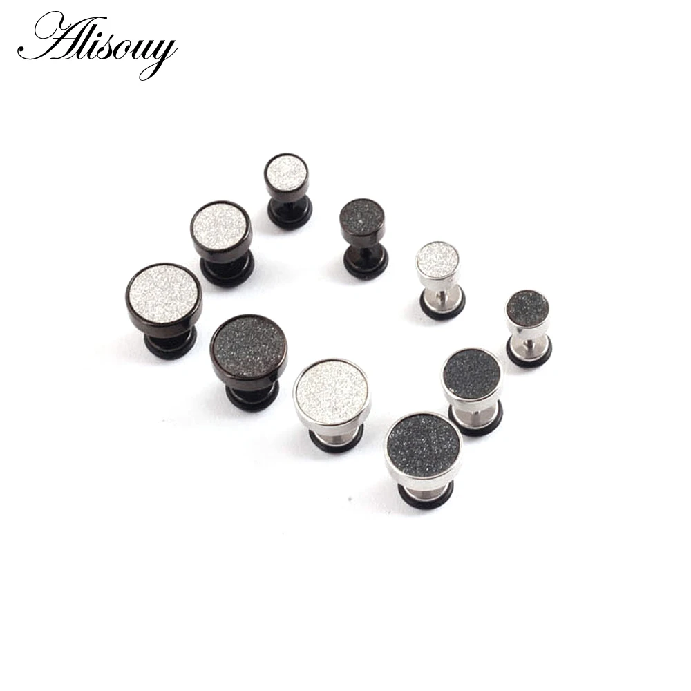 Alisouy 2PCS Fashion Men\'s Black 316L Stainless Steel Ear Studs Earrings 8mm Barbell Punk Gothic Body Piercing Jewelry