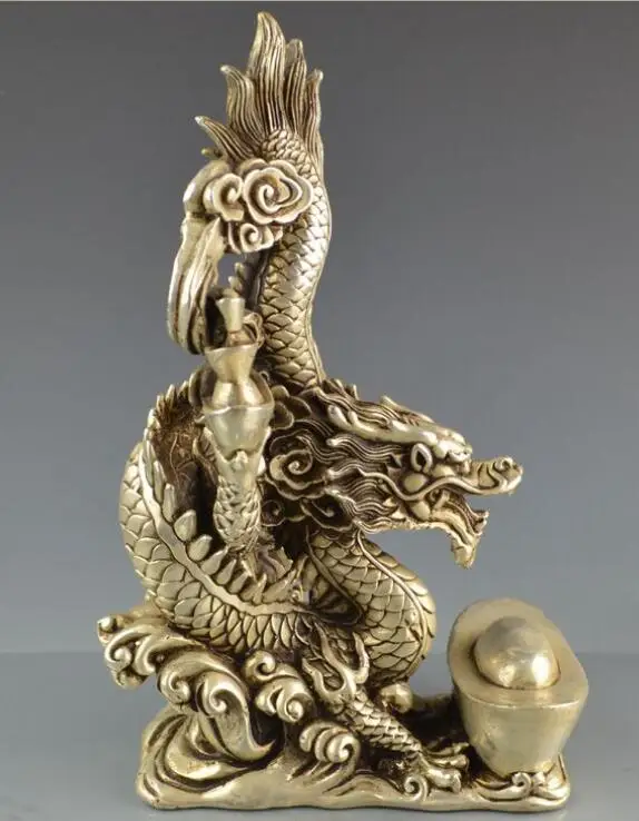 

Chinese collection archaize white copper Fortune Dragon crafts Statue