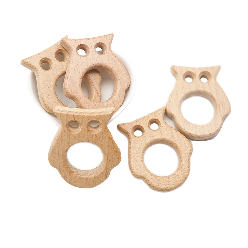 

Chenkai 10pcs Owl Wooden Teether Nature Baby Rattle Teething Grasping Toy DIY Organic Eco-friendly Wood Teething Accessories