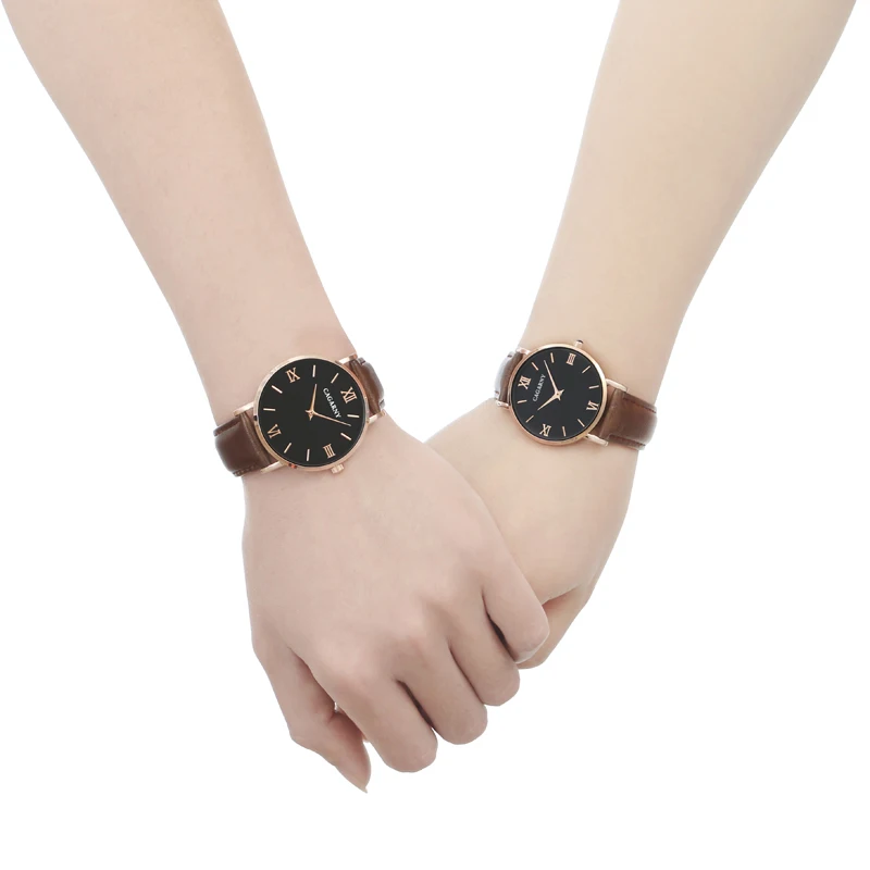 Relojes clásicos para amantes, reloj de cuarzo con correa de cuero Vogue para mujer, resistente al agua, caja de oro rosa, relojes de pulsera para