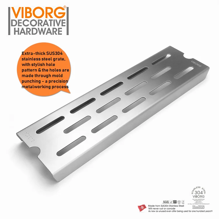 VIBORG 500mm x 100mm Deluxe 304 Stainless Steel Extra-thick Rectangular Bathroom Shower Linear Floor Drain Drainage Stainer