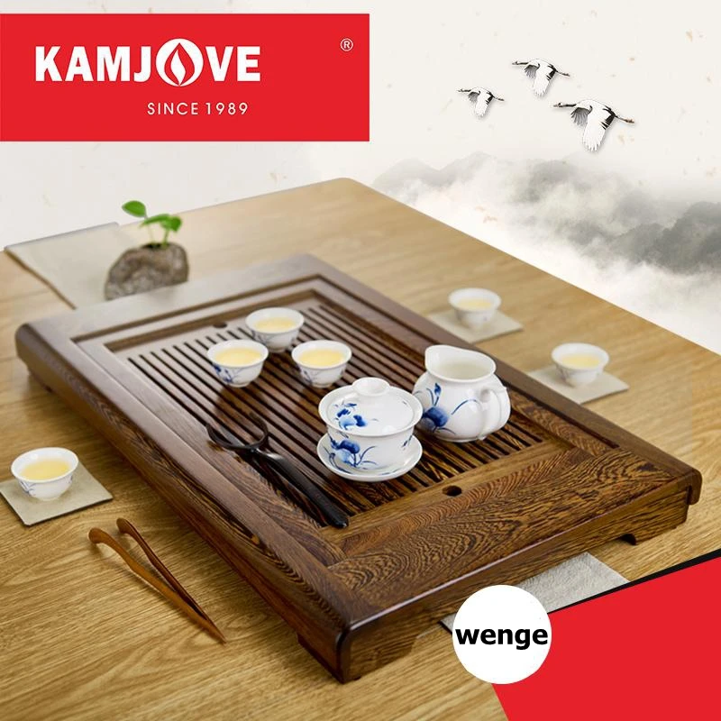 KAMJOVE-Wenge Solid Wood Tea Tray, Carving Make Tea Machine, Intelligent Tea Art Stove, Whole Tea Set