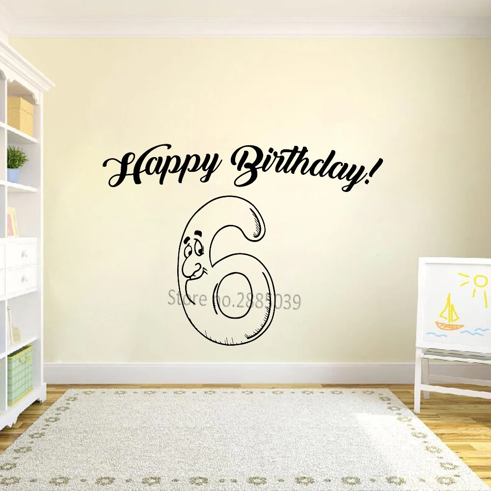 Unique Six years old Birthday Decal Art Vinyl Party Wall Sticker Birthday Decor Decal Fine Pattern Custom years old Number LC900