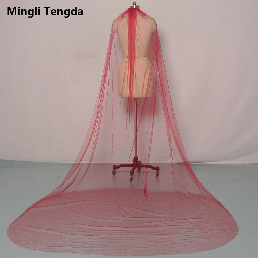 Mingli Tengda Red Cathedal Veil One Layer Black Wedding Veil with Comb 3 M Long Bridal Veil Pink Wedding Veil Veu Accessories