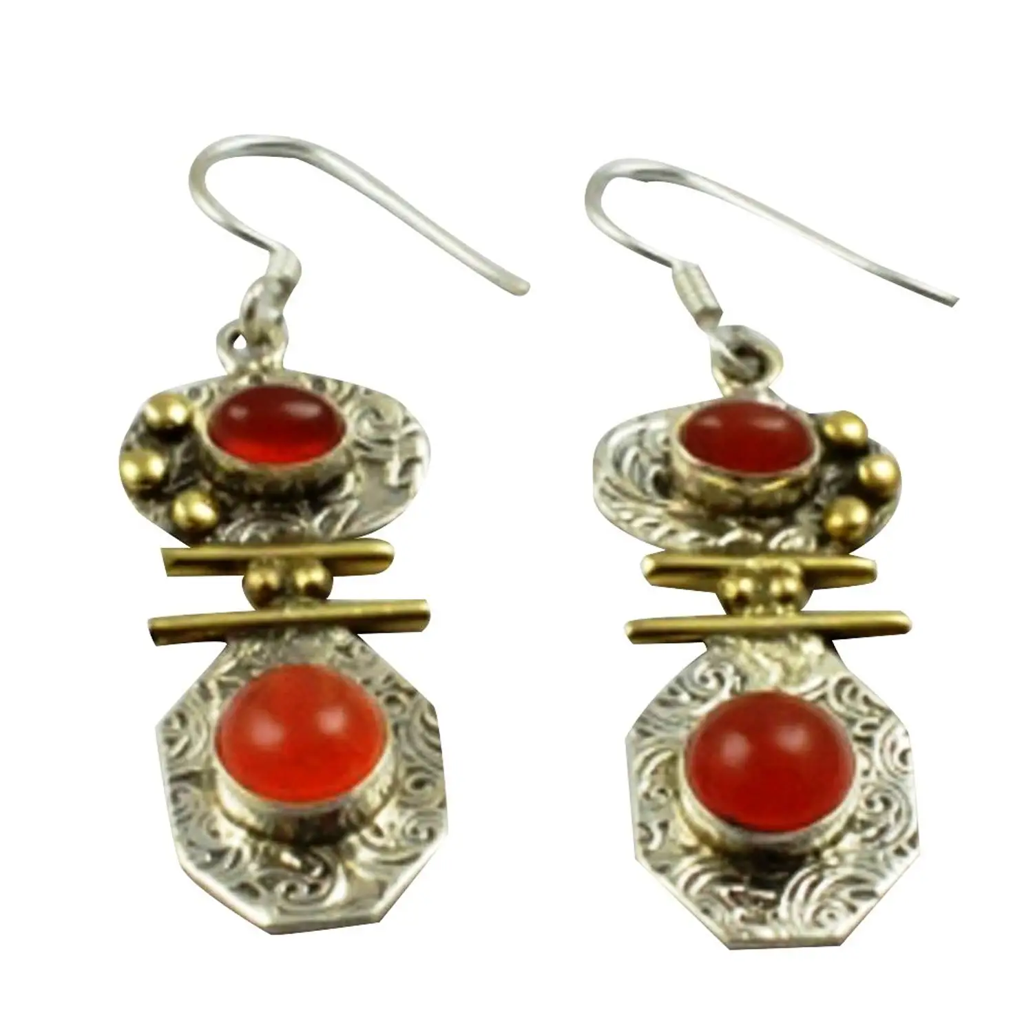 LoveGem Genuine Two Tone-Carnelian EARRINGS 925 Sterling Silver, 45mm, AE2398