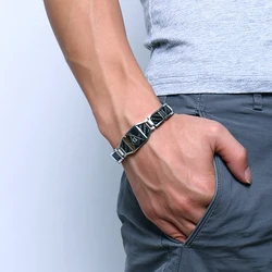 Free Custom Man Bracelet, Black Stainless Steel Mens Bracelet with Carbon Fiber Inlay Masonic Logo Fashion Jewelry