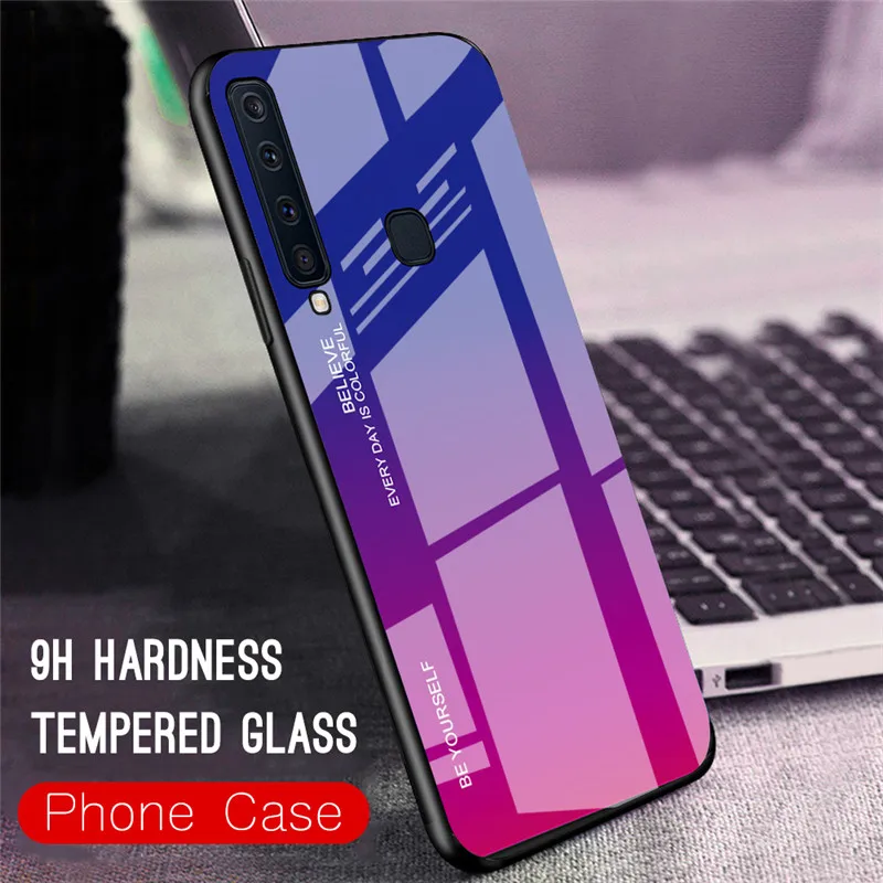 Ultra Thin Gradient Glass Mobile Phone Bag Case For Samsung A5 A6 A7 A8 A9 star J4 J6 Plus J8 A520 A720 A750 Back Cover Shell