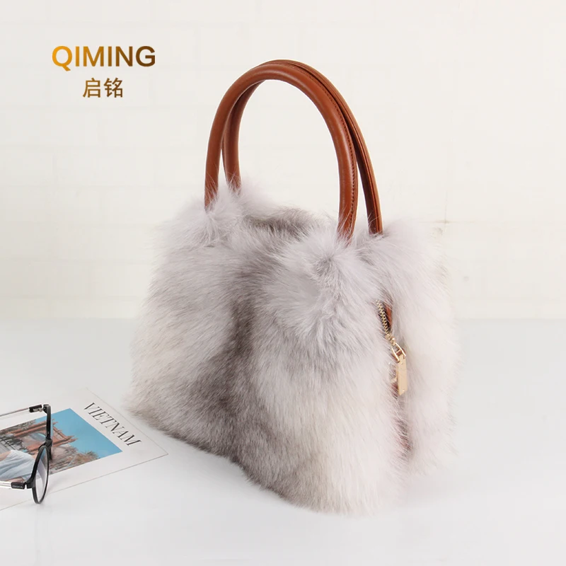 New Genuine Fox Fur Women\'s Handbag Winter Warm Female Fashion Shoulder banquet Genuine Leather Bag Multicolour Fox Fur Bags #1