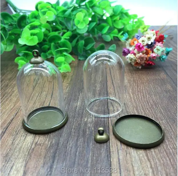 10sets/lot 38*25mm glass globe antique bronze base 8mm beads cap set glass bottle vial pendant necklace pendant jewelry finding