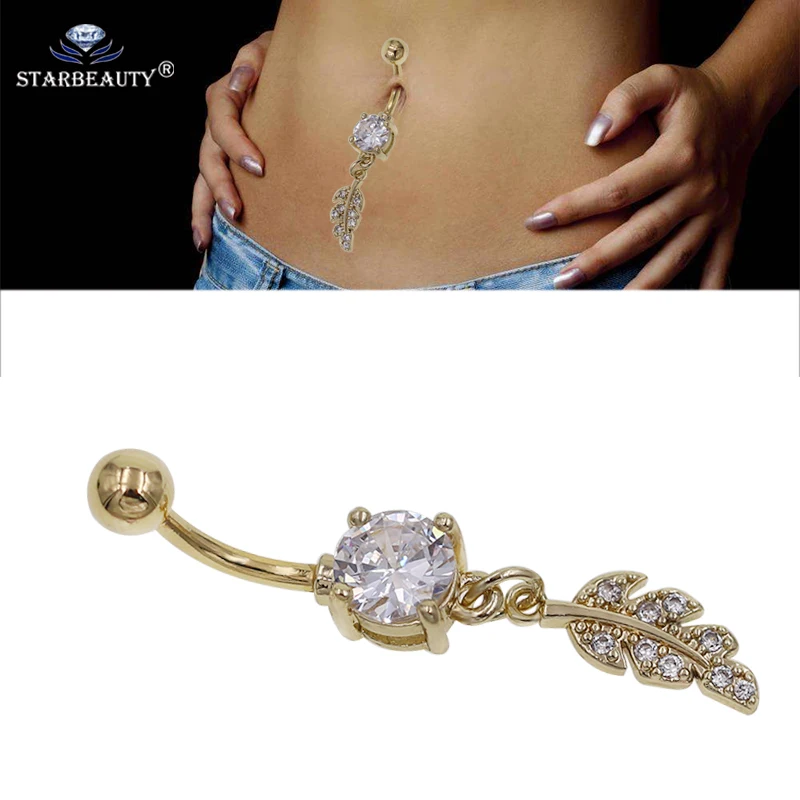 Gold Color Leaf Belly botton ring Navel Piercing 14G Dangle Belly Button Ring Surgical Stainless Steel Fashion Accessories