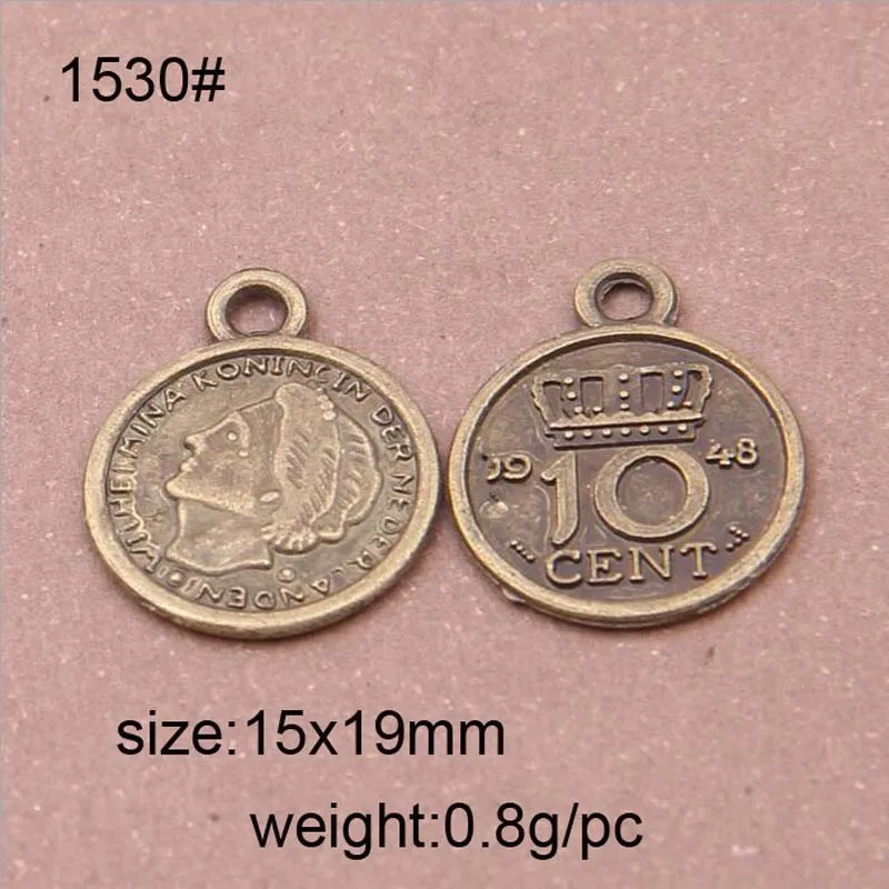 50PCS Antique Bronze Color Alloy Coin Charms Pendant Jewelry Making Handcrafts Suspension Key Chain