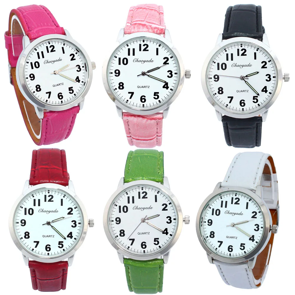 Часы женские кварцевые с цифрами, с кожаным ремешком