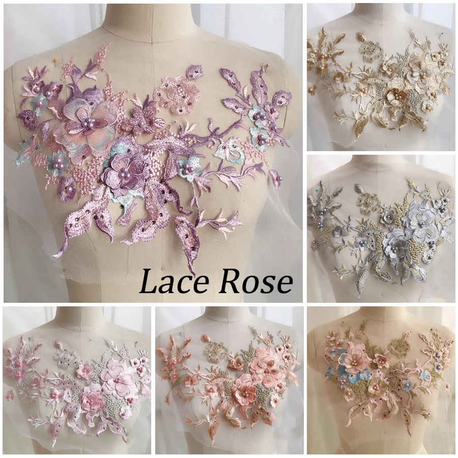 Embroidery Roses - Toppe con fiori 3D a 6