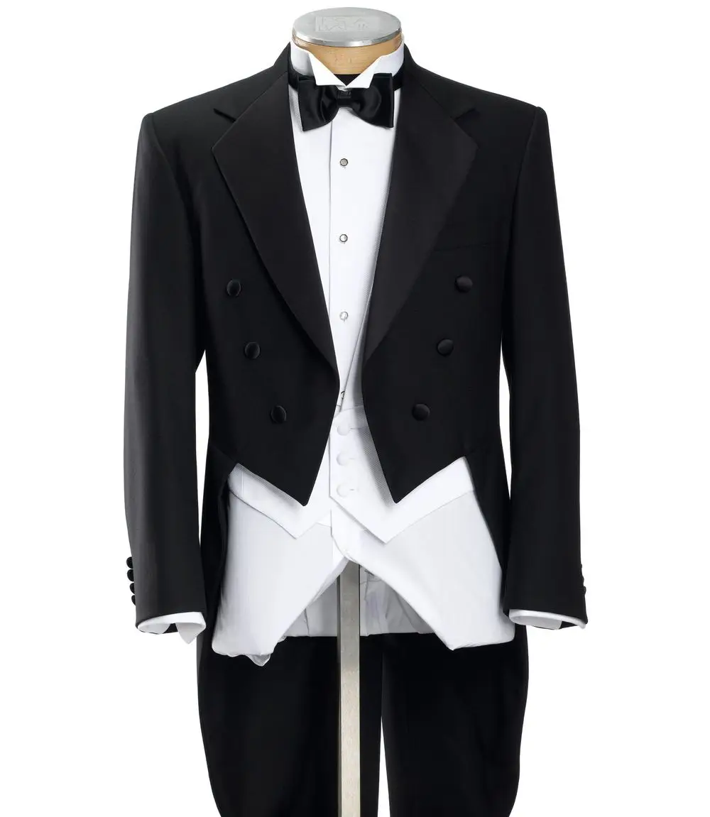 

Black Groomsmen Tailcoat Style Groom Tuxedos Notch Satin Lapel Men Suits Wedding Best Man Blazer ( Jacket+Pants+Vest+Tie ) C231