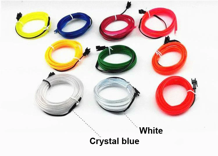 2M / Lot 9 Colors Car Styling White Crystal Blue Flexible Neon Light EL Wire Rope Tube Cold Lamp Party Wedding Decoration Strip