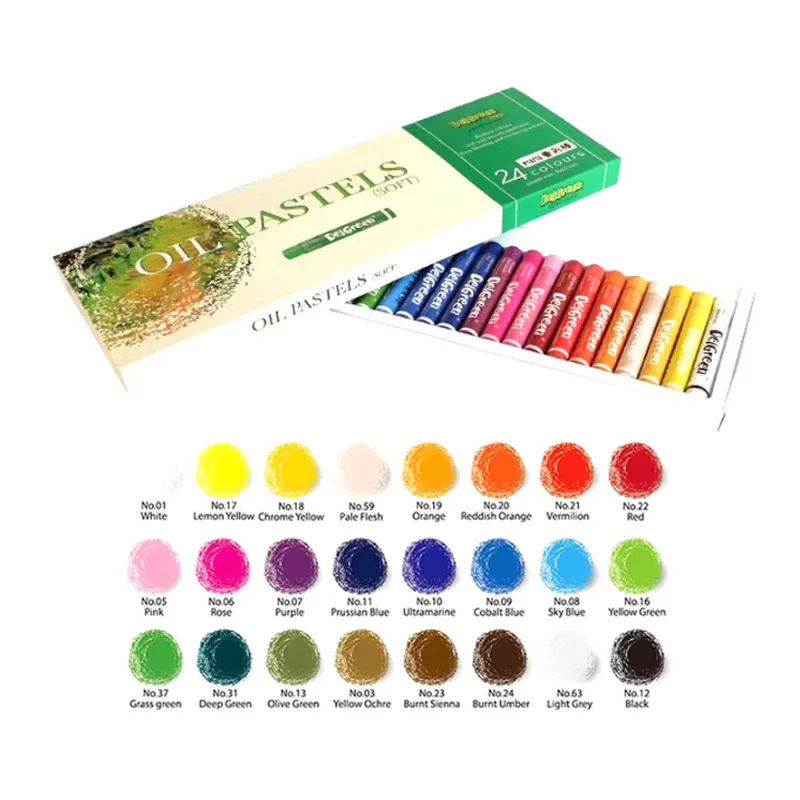 DelGreen 24 Colors Heavy Color Oil Pastels MINI Set Children Oil Painting Stick  Colorful Bright Soft Crayon School Art Supplies