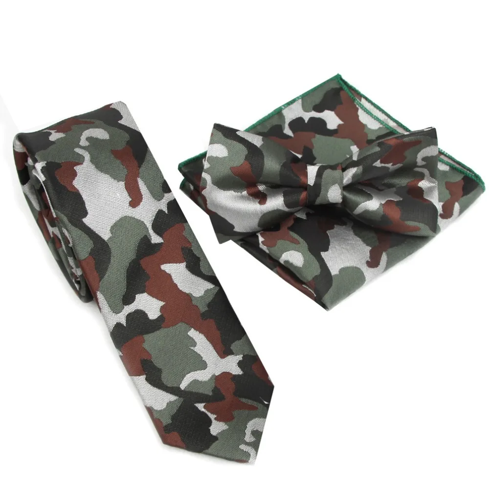 Neck Tie Set CAMO Bow Ties for Men Mariage Necktie Pocket Handkerchief Butterfly Towel Wedding Cravat Gravata Slim 6cm width