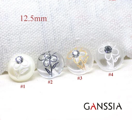 20pcs/lot Size:12.5mm Elegant Flower Shirt Buttons Shank Button with Crystal Stone Sewing Garment Accessories(ss-002)