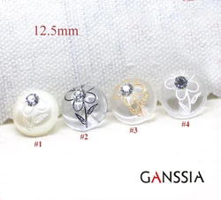 20 pz/lotto dimensioni: 12.5mm bottoni eleganti per camicie a fiori bottone con gambo con accessori per indumenti da cucito in pietra di cristallo (ss-002)