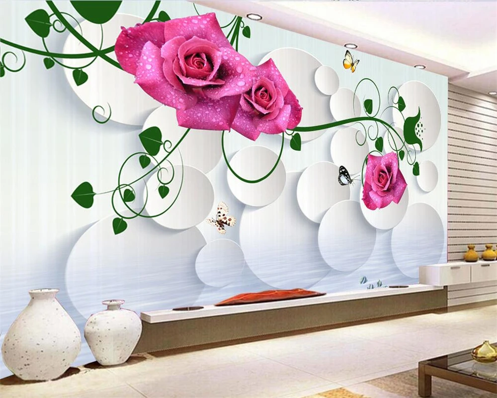 

Beibehang Custom wallpaper murals modern beautiful 3D rose vine circle TV background wall living room bedroom mural 3d wallpaper