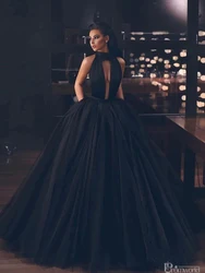 Black Backless Tulle Floor Length Prom Gown Long Formal Homecoming Graduation Dresses vestidos de gala Puffy Prom Dresses 2023