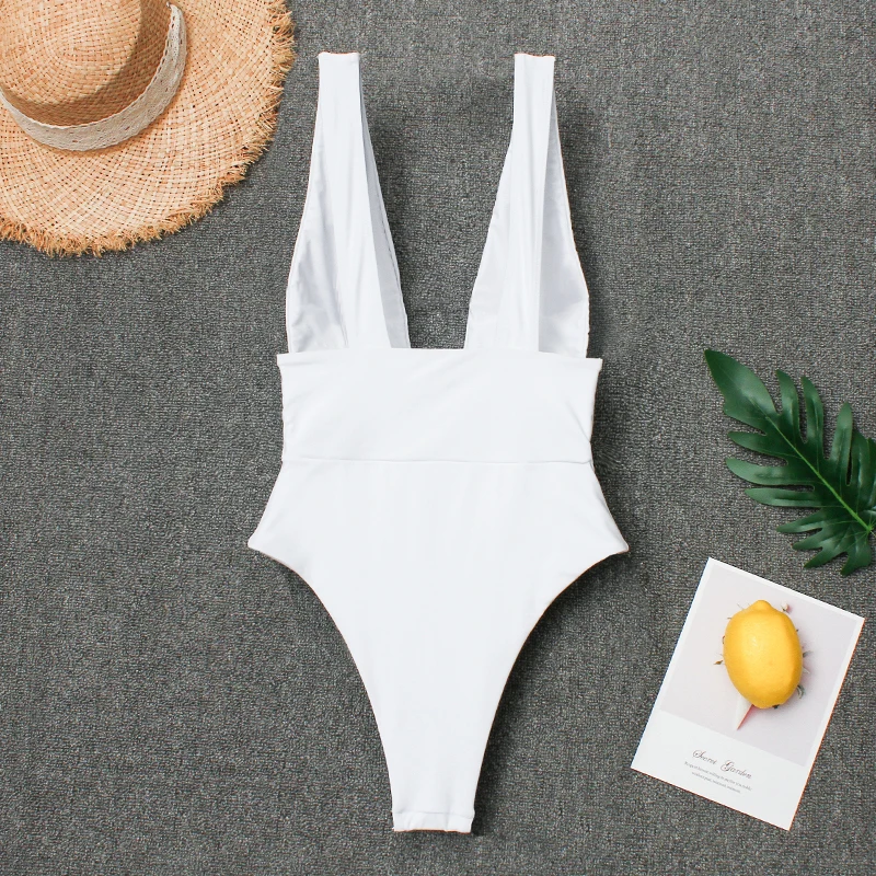 2019 Women Swimwear Sexy High Cut One Piece Swimsuit Backless Swim Suit Black White Thong Bathing Suit Female Monokini