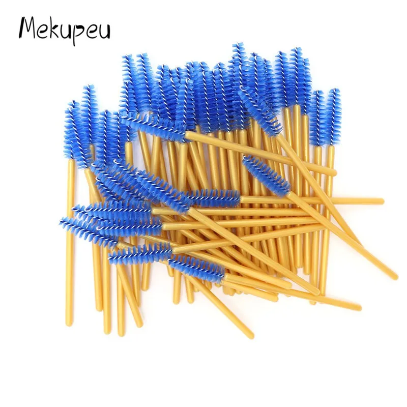 50 Stück/Packung Nylon-Mascara-Bürsten mit goldenem/blauem Griff, Einweg-Wimpernbürsten für Wimpernverlängerung, Make-up-Pinsel – Detail 7