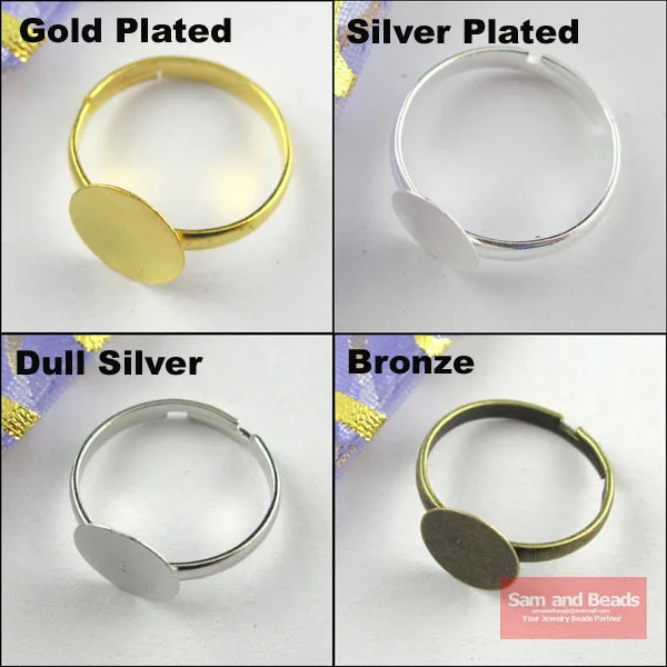 40pcs 10mm Pad Diy Silver Gold Bonze Nikel Ring Base Anillo Adjustable Ring Blanks Glue On Cabochon Rings Findings