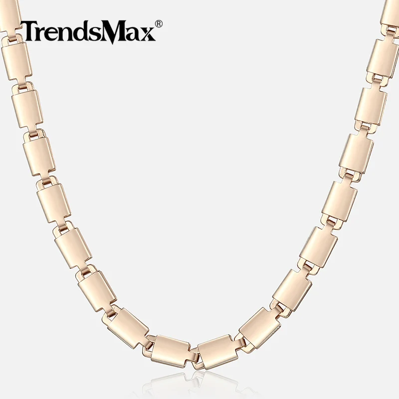 585 Rose Gold Color Necklace Light Marina Stick Link Chain Necklaces For Women Fashion Jewelry Valentine's Day Gifts 5mm CN17