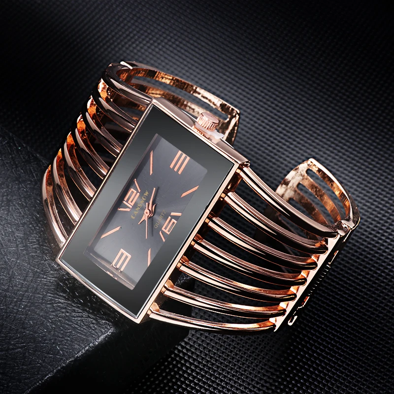 CANSNOW-Montre de luxe pour femmes, bracelet en or rose, horloge habillée, montre-bracelet pour dames