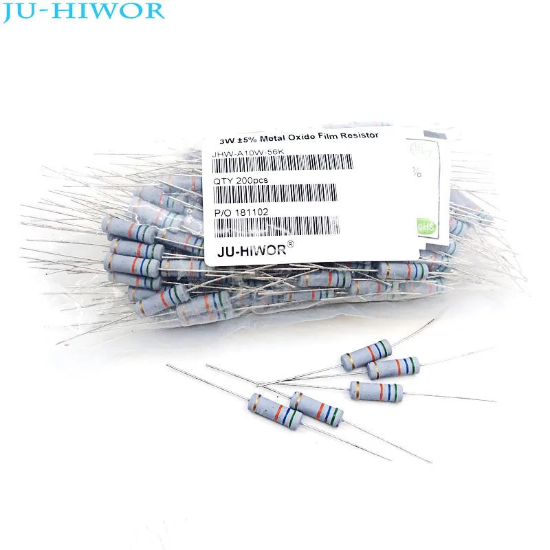 1000pcs 3W 5% Carbon Oxide Film Resistor 0.22 0.47 0.5 1 1.5 10 47 100 220 330 1K 10K 100K 470K Ohm 10Kohm DIY Resistors