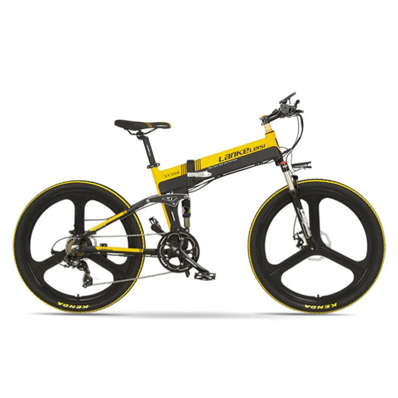 26 Inch 5 Grade Assist Electric Mountain Bike, 7 Speed Folding E-bke, 400W Motor, Dual Suspension, Mechanical Disc Brake