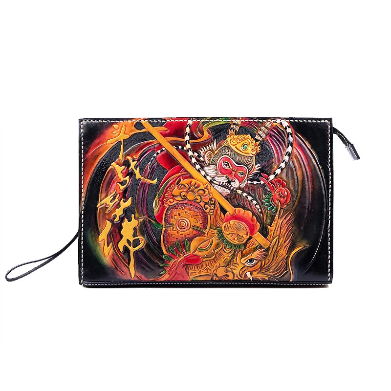 

Advanced Customization Men Vegetable Tanned Leather Carvings SHUNWUKONG Bag Clutch Purse Cigarette Pocket Clutches Envelope