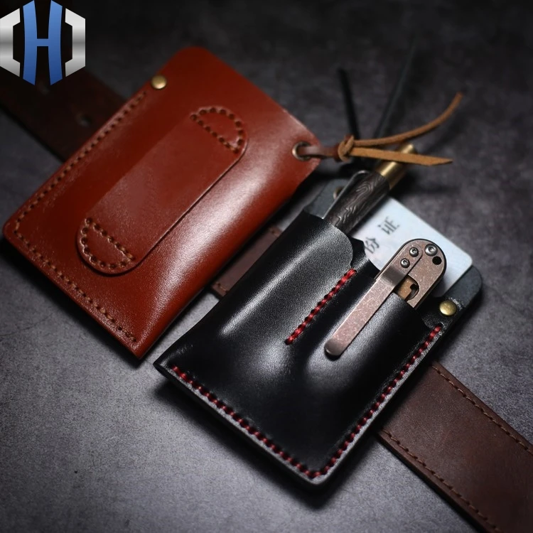 Simple EDC Holster Tool Set Knife Set Small Wallet ID Card Set Real Leather Tanned Leather Handmade