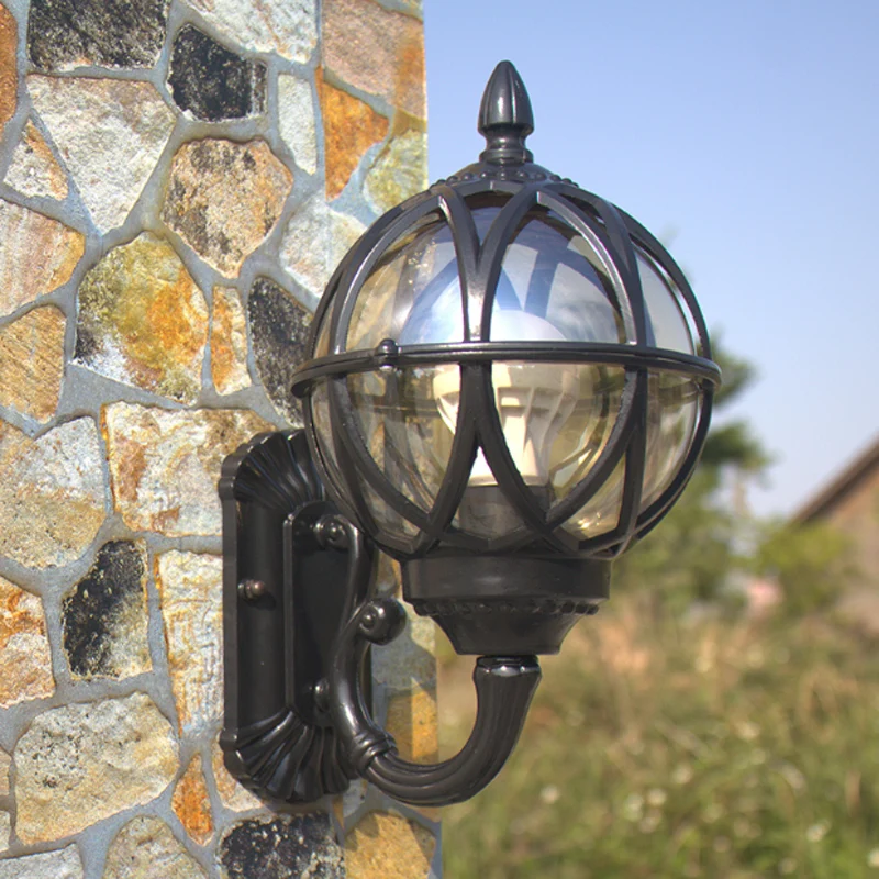 

Outdoor waterproof anti-rust wall lamp E27 round thick glass ball bronze European courtyard retro decorative lighting lamp