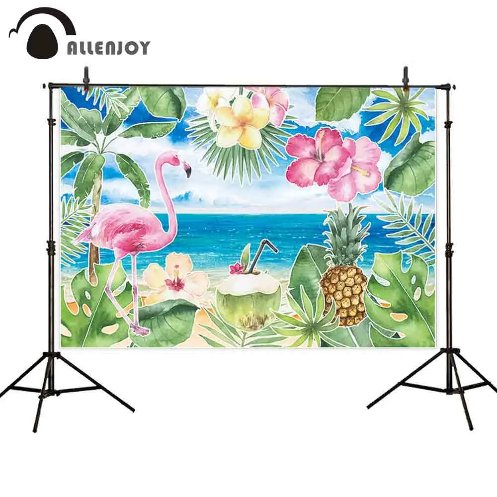 

Allenjoy photography backdrop summer fruits plants flamingo ocean sea photo studio decor shoot prop photocall background