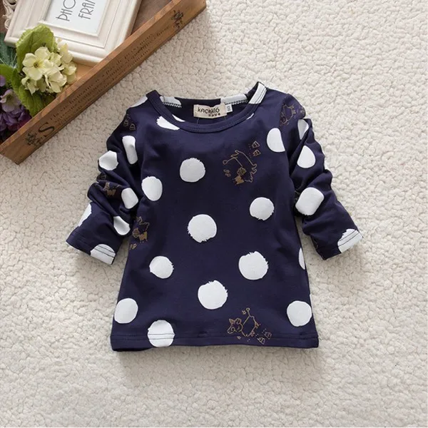 Hot Verkoop Kinderen Baby Meisjes Jongens Unisex Stippen Lange Mouwen Tops T-shirt Katoen Basic Tees Kleding TS07