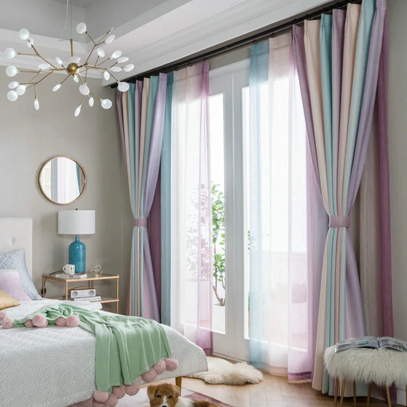 Tende oscuranti a righe per soggiorno arcobaleno colorato camera da letto per bambini tenda trasparente finestra per bambini Cortinas pannello tenda