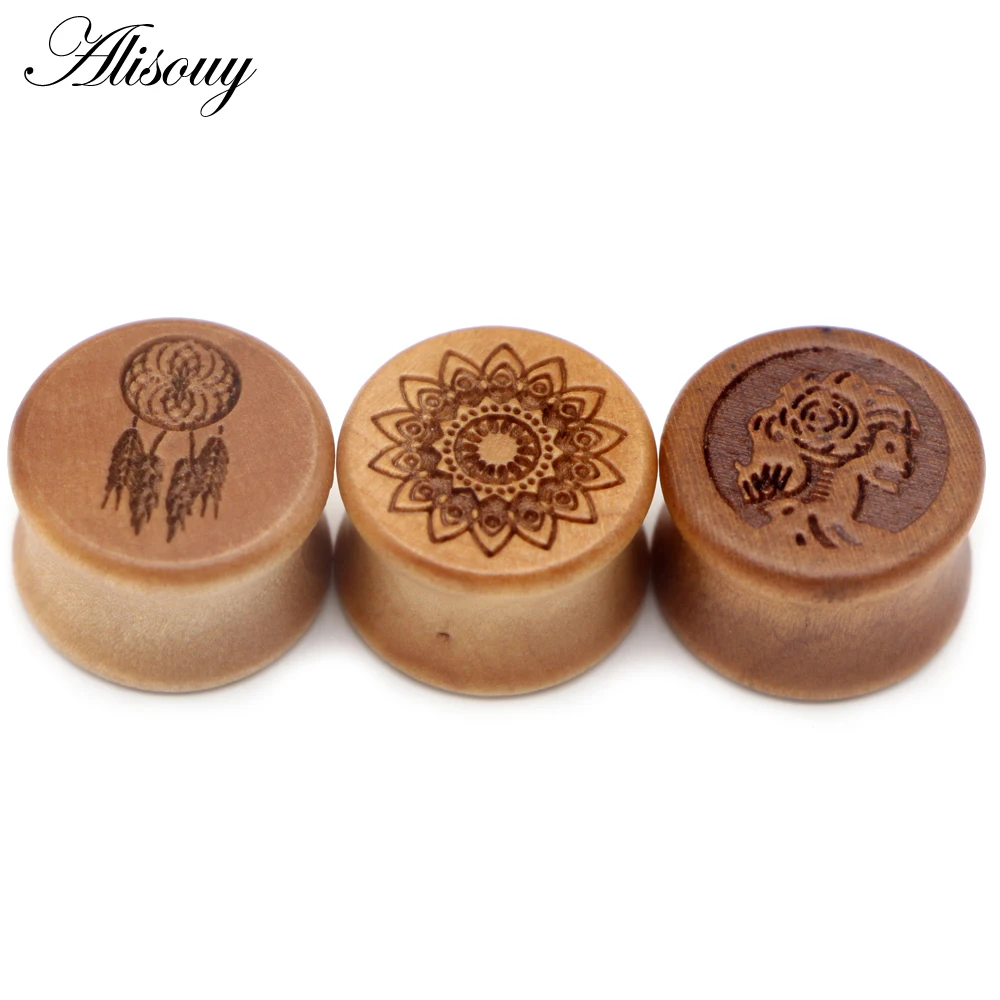 Alisouy 2PCS Wooden Ear Plugs Flesh Tunnels Gauges 6-30mm Ear Tragus Expander Rosewood Bamboo Purple Heart Body Piercing Jewelry