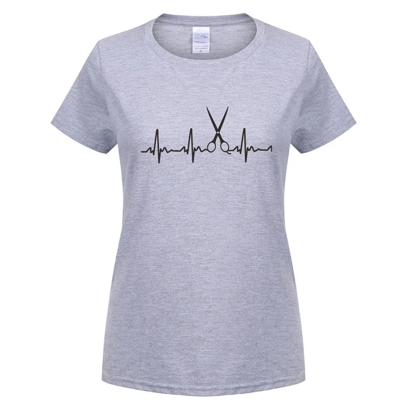 Heartbeat of Hairdresser Women T Shirts Cool Hair Printed Girl Tees Short Sleeve Cotton Barber Women T-shirts Tops OT-725