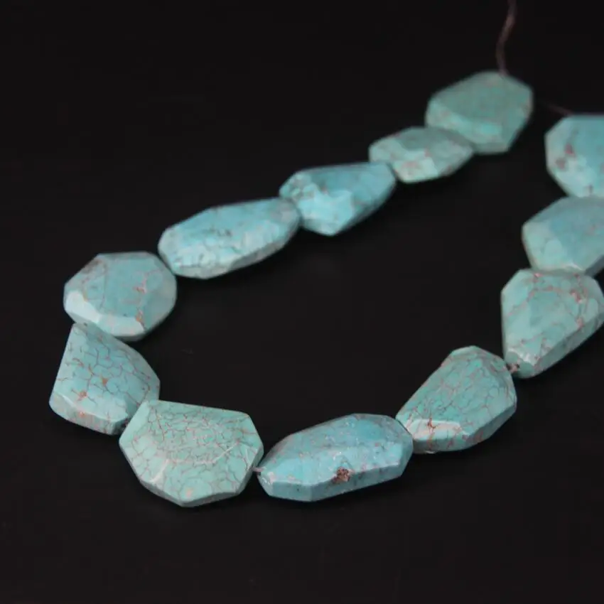 11-13pcs/strand Natural Turquoises Faceted Slab Nugget Loose Beads,Blue Howlite Magnesite Stone Slice Pendants Jewelry Making