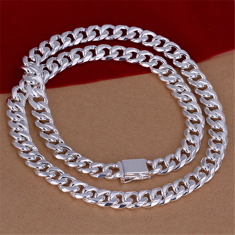 DOTEFFIL 925 Sterling Silver 10mm 20/22/24 inch Sideways chain Necklace For Men Fashion Party Domineering Jewelry